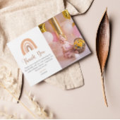 ボホーレインボーピンクパステルファースト誕生日 サンキューカード