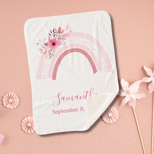 ボホーレインボーピンクフローラシェルパベビーブランケット シェルパブランケット