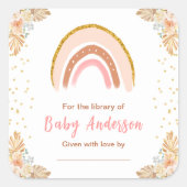 ボホーレインボーピンクベビーシャワー蔵書票 スクエアシール (正面)