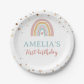 ボホーレインボーピンク誕生日紙プレート ペーパープレート (正面)
