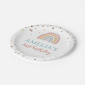 ボホーレインボーピンク誕生日紙プレート ペーパープレート (アングル)