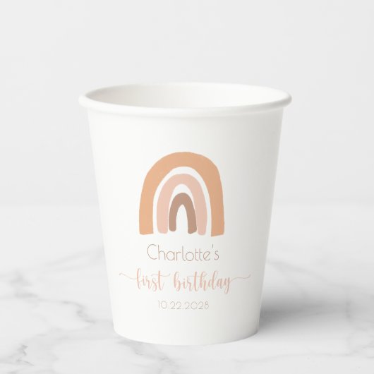 ボホーレインボーファースト誕生日ピンクパステル 紙コップ (正面)