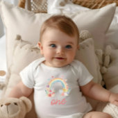 ボホーレインボーフローラパステルワン第1誕生日 ベビーボディスーツ