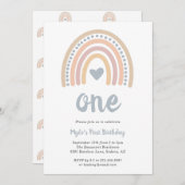 ボホーレインボーブルーハートかわいいボーイファースト誕生日 招待状 (正面/裏面)