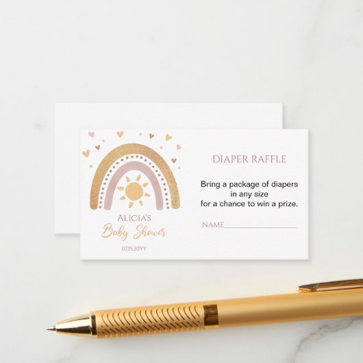 ボホーレインボーベビーシャワーおむつラッフルチケット エンクロージャーカード (正面/裏面インサイチュ)