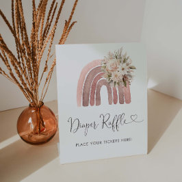 ボホーレインボーベビーシャワーおむつラッフル 台座サイン