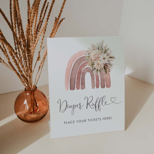 ボホーレインボーベビーシャワーおむつラッフル 台座サイン