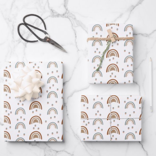 ボホーレインボーベビーシャワーベージュテラコッタグリーンW ラッピングペーパーシート (正面)