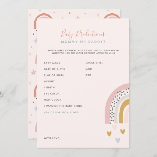 ボホーレインボーベビーシャワー予測とアドバイス アドバイスカード (正面/裏面)