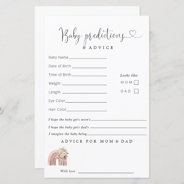 ボホーレインボーベビーシャワー予測アドバイス (正面/裏面)