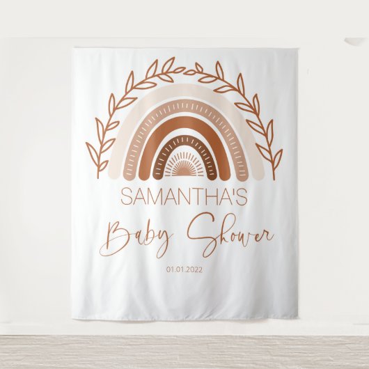 ボホーレインボーベビーシャワー背景,テラコッタ タペストリー (正面)