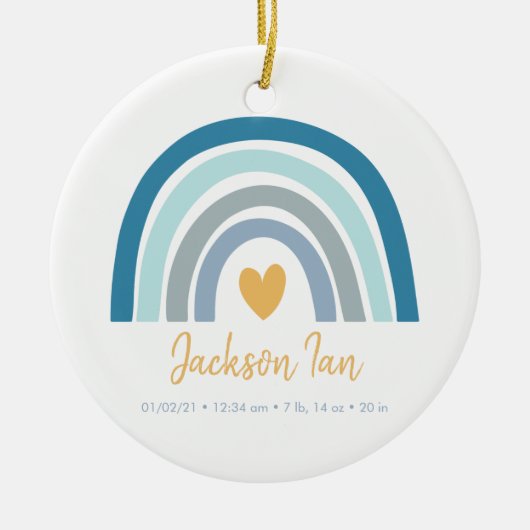 ボホーレインボーベビーパーソナライズされた誕生状態 セラミックオーナメント (正面)