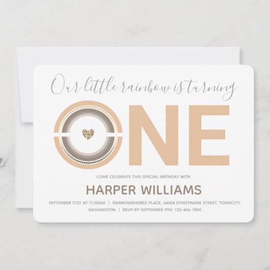 ボホーレインボーベビー1st誕生日招待状 招待状 (正面)