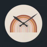 ボホーレインボーベージュテラコッタ ラウンド壁時計<br><div class="desc">レインボー – Boho Rainbow -抽象芸術アーチ – ニュートラルベージュ/テラコッタ。</div>