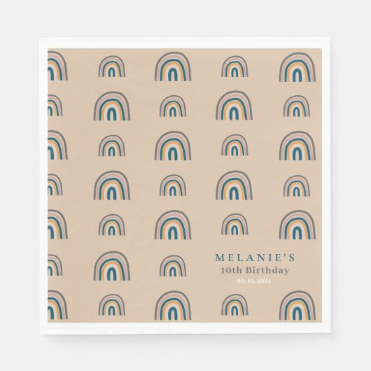 ボホーレインボーベージュ誕生日 スタンダードランチョンナプキン (正面)