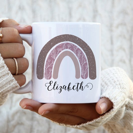 ボホーレインボー名前をカスタムするモダンフローラ ツートーンマグカップ