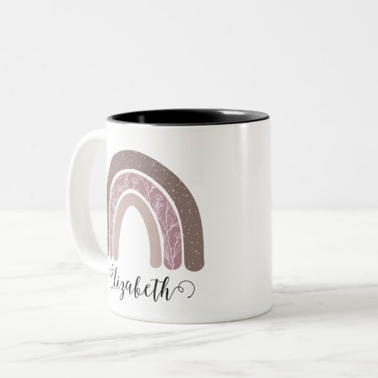 ボホーレインボー名前をカスタムするモダンフローラ ツートーンマグカップ (正面左)