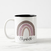 ボホーレインボー名前をカスタムするモダンフローラ ツートーンマグカップ (左)