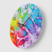 ボホーレインボー抽象芸術ウォーターカラーろうけつ染め絞り染めアート ラージ壁時計 (傾斜)