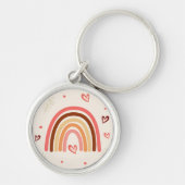 ボホーレインボー水玉模様とハートニュートラルカラー キーホルダー (正面)
