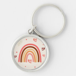ボホーレインボー水玉模様とハートニュートラルカラー キーホルダー