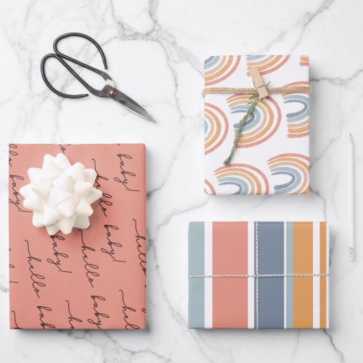 ボホーレインボー男女兼用ベビー「ハローベビー」ラップ ラッピングペーパーシート (正面)