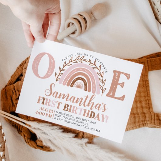 ボホーレインボー誕生日テラコッタミュートされたトーンインヴィート 招待状