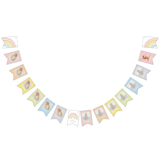 ボホーレインボー誕生日バナー |最初の誕生日 バンティングフラッグ (全)