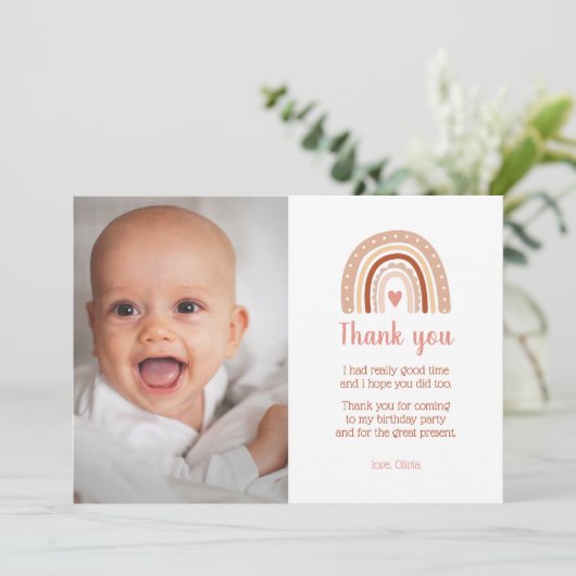 ボホーレインボー誕生日フォトサンキューユユー招待状 招待状 (スタンド正面)