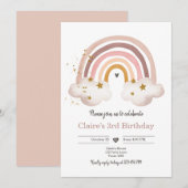 ボホーレインボー誕生日招待状ガール素朴 招待状 (正面/裏面)