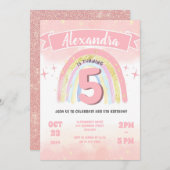 ボホーレインボー5th第五誕生日ガールグリッター 招待状 (正面/裏面)
