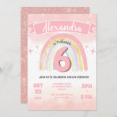 ボホーレインボー6thエイジグリッター誕生日ガール 招待状 (正面/裏面)