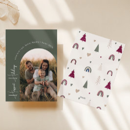 ボホーレインボー&ハートアーチグリーンフォトハッピー シーズンカード