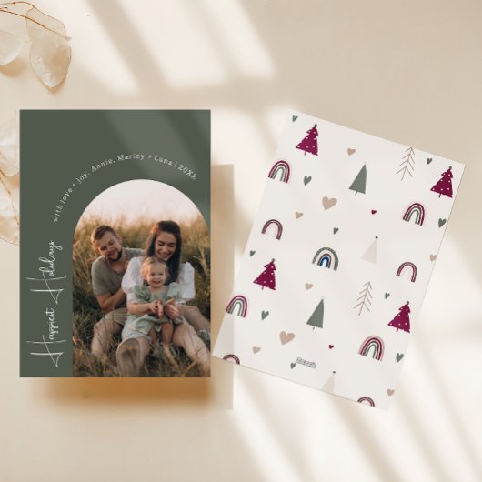 ボホーレインボー&ハートアーチグリーンフォトハッピー シーズンカード