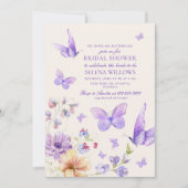 ボホー彼は私与えの蝶パープルブライダルシャワー 招待状 (正面)