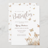 ボホー彼は私与えの蝶ブライダルシャワー 招待状 (正面/裏面)