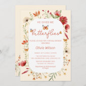 ボホー彼は私与えの蝶ブライダルシャワー 招待状 (正面/裏面)