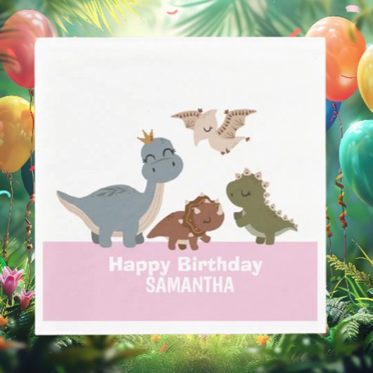 ボホー恐竜誕生日ピンク スタンダードランチョンナプキン