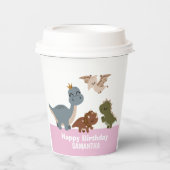 ボホー恐竜誕生日ピンク 紙コップ (正面)