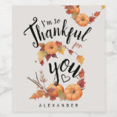 ボホー感謝秋の感謝してい言葉とカボチャ ワインラベル (シングルラベル)