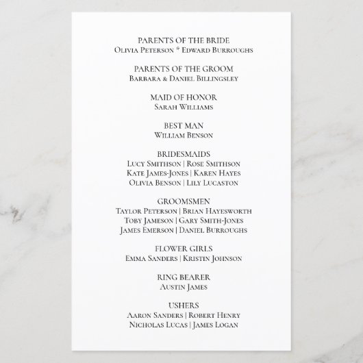 ボホー新郎新婦白黒結婚式 プログラム (裏面)