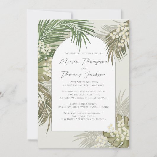 ボホー樹木水彩トロピカルパーム葉 招待状 (正面)