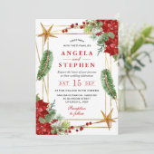 ボホー水彩赤いポインセチアの冬のウェディング 招待状 (スタンド正面)