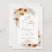 ボホー焦げオレンジフローラフレーム誕生日 招待状 (正面)