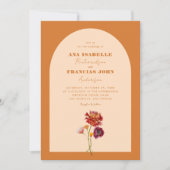 ボホー焼きオレンジのアーチ野花モノグラム結婚ズ 招待状 (正面)