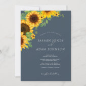 ボホー王室のブルーオペルンスサンフラワー結婚ズ 招待状 (正面)