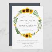 ボホー王室のブルーオペルンスサンフラワー結婚ズ 招待状 (正面/裏面)