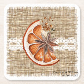 ボホー素朴ウィンターホリデーボタニカル結婚ズ スクエアペーパーコースター (正面)