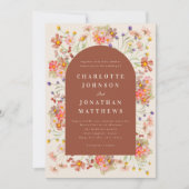 ボホー素朴フローラ焦げオレンジ秋の結婚式 招待状 (正面)