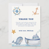 ボホー素朴ボーイWhale Sailboatベビーシャワー サンキューカード (正面)